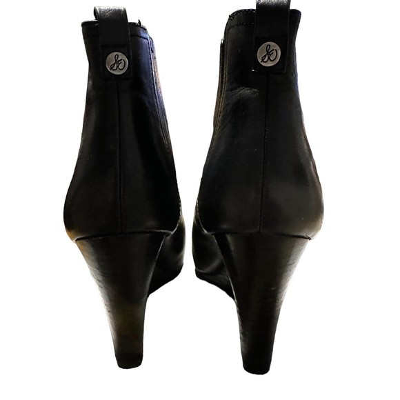 Sam Edelman Women Chelsea Boots Black Leather Pull On Size 7 Medium Wedge Heel - Picture 9 of 16